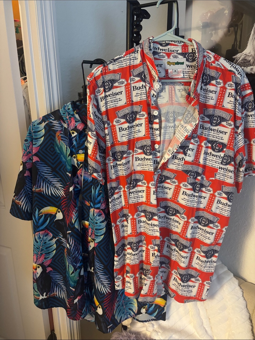Budweiser Red and White Logo Print Casual Button-Down Shirt